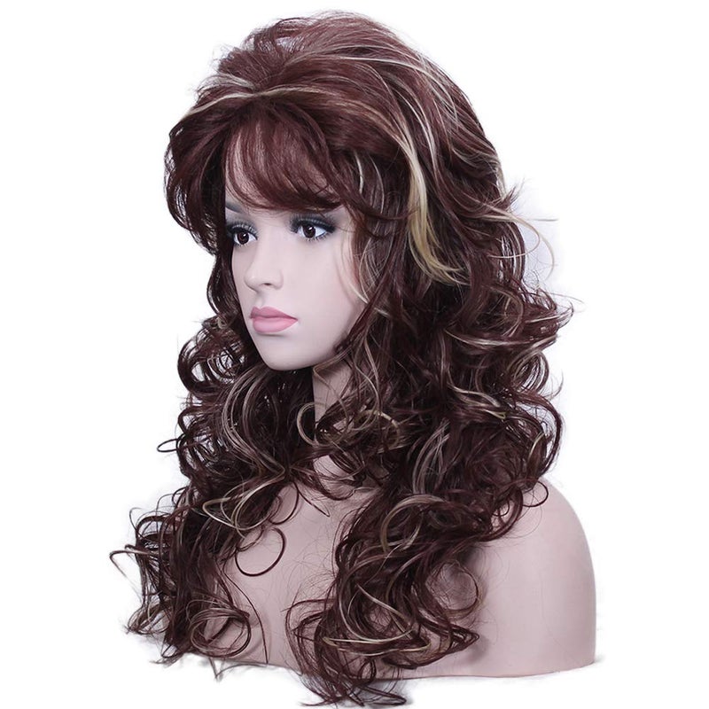 Deifor Women 80s Rocker Wigs Long Curly Heat Resistant Synthetic Natural Looking Hair for Cosplay(Brown Mix Blonde) - Image 2